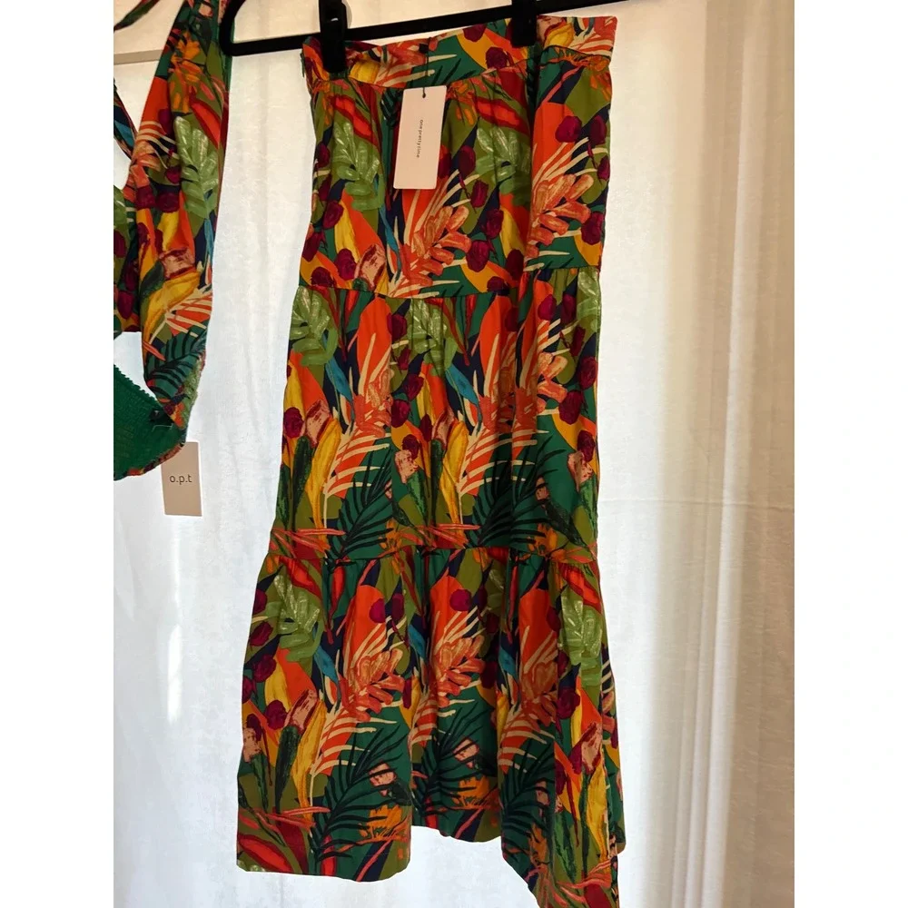 O.P.T NEW Tropical 2 piece Set Midi Skirt Halter Top Size XS